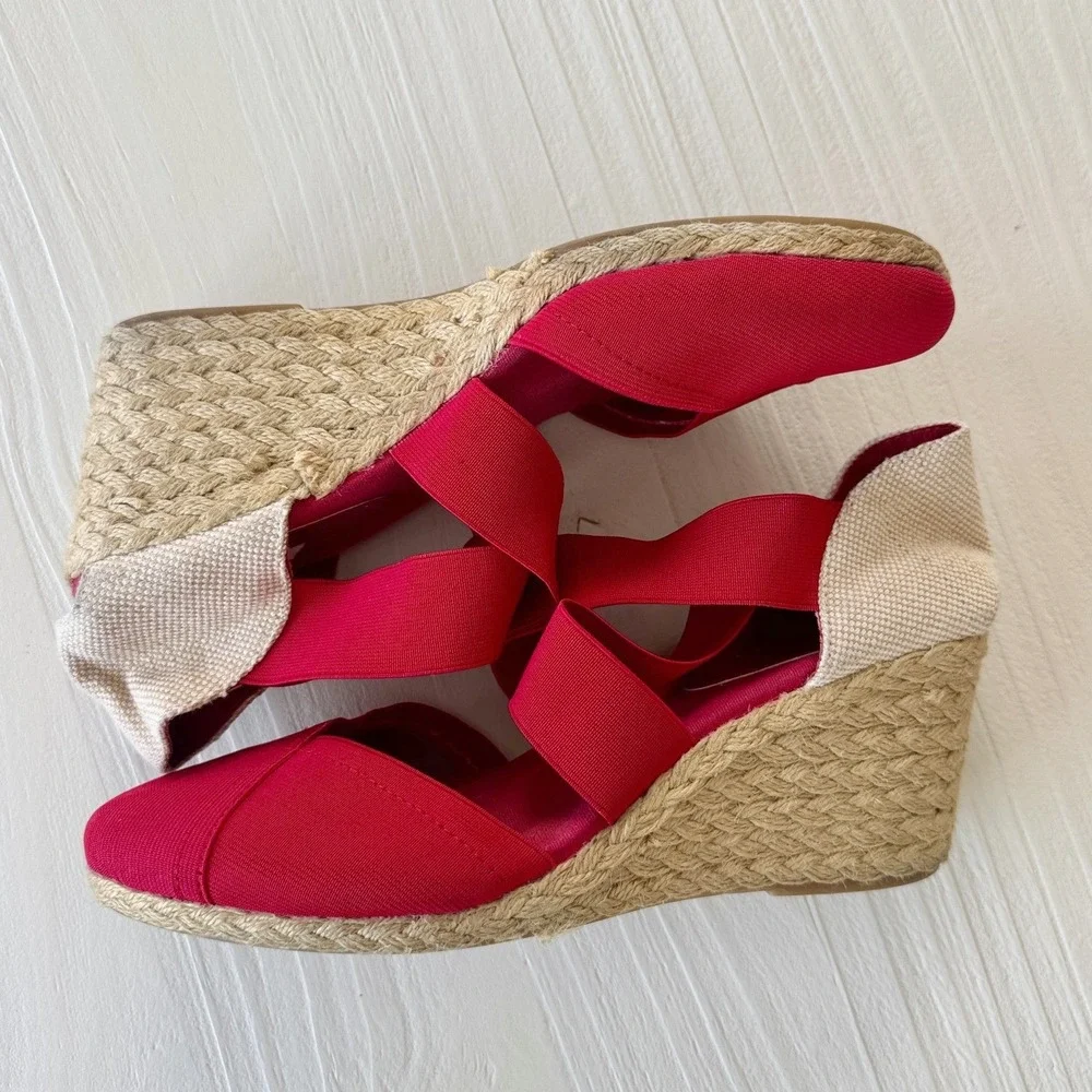 Lauren Ralph Lauren Red Espadrille Wedge Sandals Elastic Straps